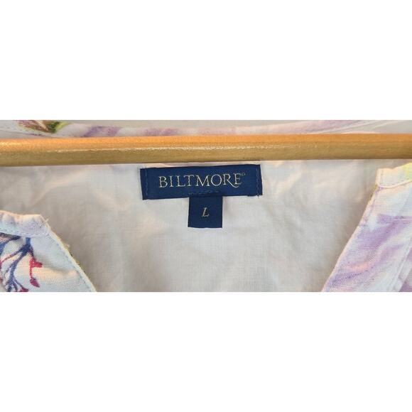 Biltmore Linen Floral V-Neck Midi Dress Romantic Lavender Cream Lined Large - Picture 6 of 10